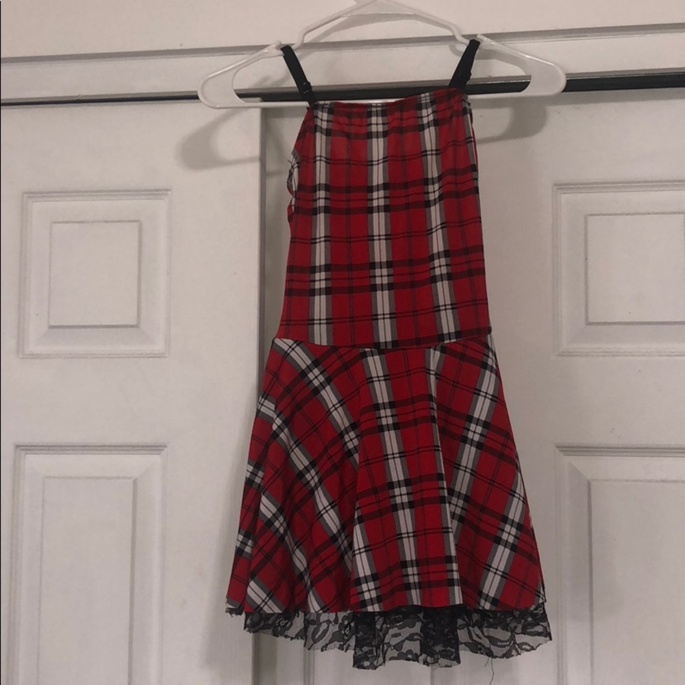plaid red white and black dance costume